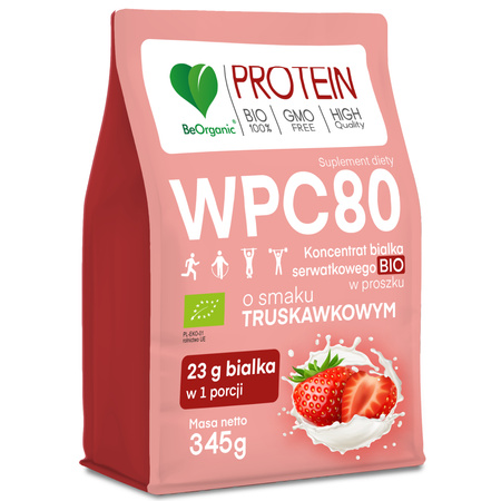 BeOrganic Białko serwatkowe WPC 80 BIO w proszku Truskawka - 345g