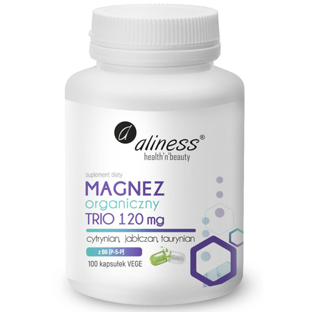 Aliness Magnez organiczny TRIO 120 mg z witamina B6 (P-5-P) - 100 kapsułek