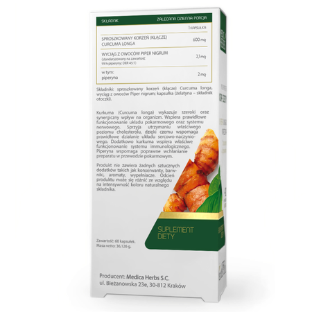 Medica Herbs Kurkuma + Piperyna (602 mg) - 60 kapsułek