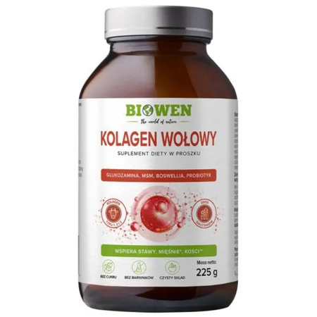 Kolagen Wołowy Typu I, II i III w proszku Biowen - 225g