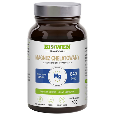 Magnez Chelatowany 840 mg (Diglicynian magnezu) Biowen - 100 kapsułek