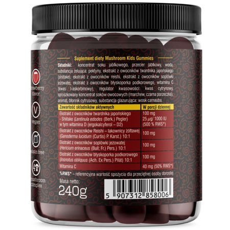 Żelki dla Dzieci z Witamina D i C + Grzyby witalne Mushroom Kids Gummies Solve Labs