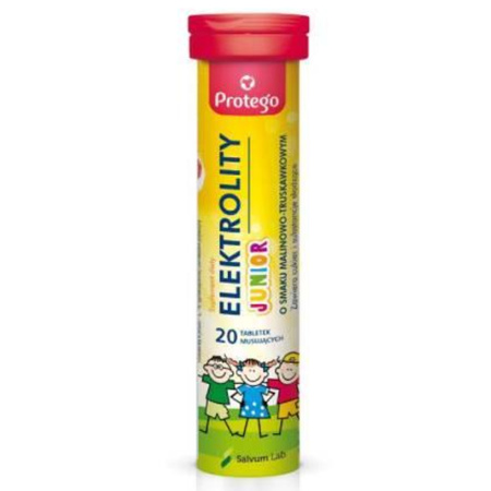 Protego Elektrolity JUNIOR dla Dzieci o smaku malinowym-truskawkowym - 20 tabletek musujących