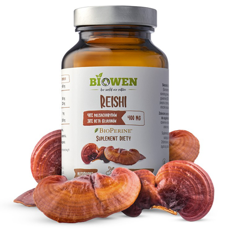 Reishi 400 mg (Lakownica żółtawa) 40% polisacharydów i 30% beta-glukanów Biowen - 90 kapsułek