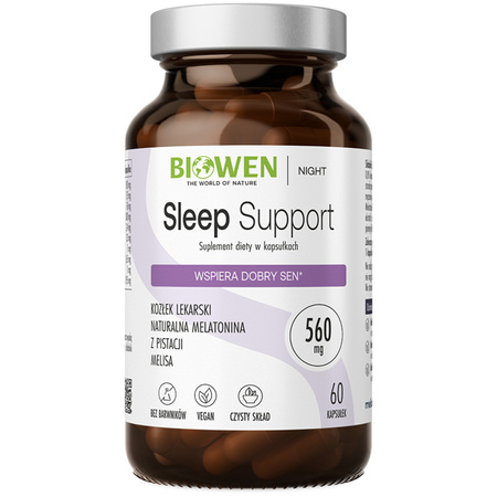 Biowen Sleep Support Melatonina z Pistacji, Melisa, Waleriana - 60 kapsułek