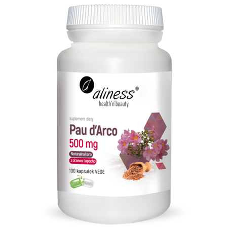 Pau d’Arco 500 mg Sproszkowana kora Lapacho 100 kapsułek Aliness