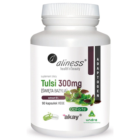 Tulsi 300 mg (Święta bazylia) Ekstrakt 5% 90 kapsułek Aliness