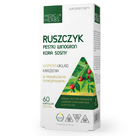 Ruszczyk Kolczasty Kora sosny Pestki winogron (60 kaps) Medica Herbs