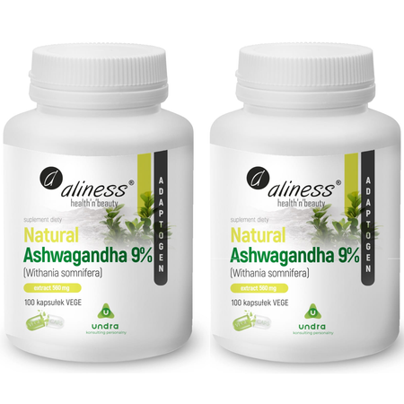 2x Ashwagandha 9% 560 mg (100 kaps) Aliness