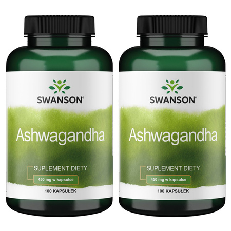 2x Swanson Ashwagandha 450 mg 100 kapsułek Żeń-szeń Indyjski