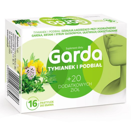 Garda Tymianek i Podbiał z kompleksem 20 Ziół  - 16 pastylek do ssania