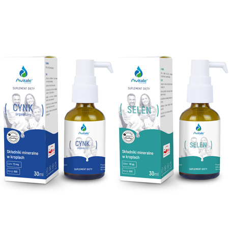[Zestaw] Aliness AVITALE Glukonian Cynku 7,5 mg w Kroplach 30 ml + Selen 50µg L-selenometionina w Kroplach 30 ml