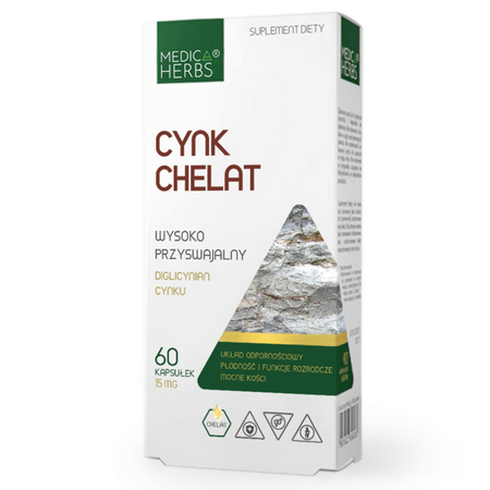 Cynk Chelatowany (Diglicynian cynku) 15 mg (60 kaps) Medica Herbs