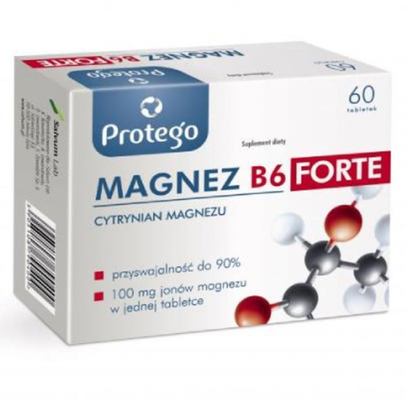 Protego Magnez B6 FORTE, Cytrynian magnezu z Witaminą B6 - 60 tabletek