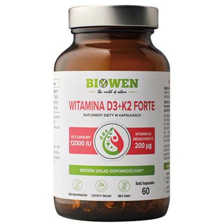 Biowen Witamina D3 12000 IU + K2 200 mcg FORTE - 60 kapsułek
