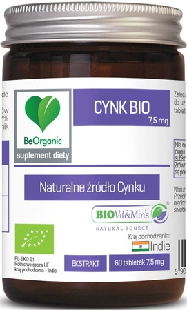 Cynk BIO Naturalny 7,5 mg 60 tabletek BeOrganic Aliness