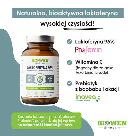 Biowen Laktoferyna 96% + Witamina C - 60 kapsułek