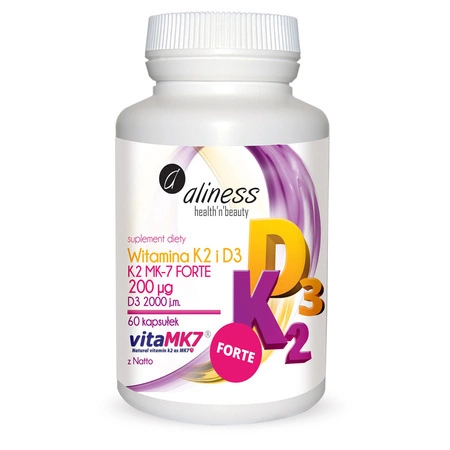 Witamina K2 MK-7 FORTE 200 mcg + D3 2000 j.m (60 kaps) Aliness