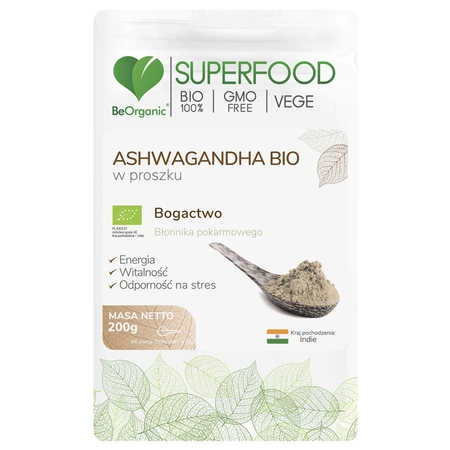 Ashwagandha Bio w proszku 200g BeOrganic Aliness Adaptogen Stres