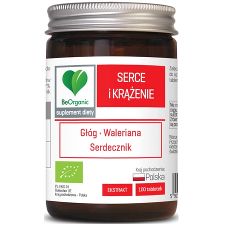 Serce i Krążenie BIO 500 mg Głóg Waleriana Serdecznik (100 tabl) BeOrganic Aliness