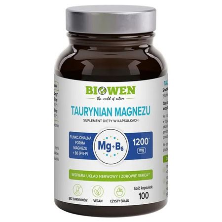 Taurynian Magnezu z witaminą B6 (P-5-P) Biowen - 100 kapsułek