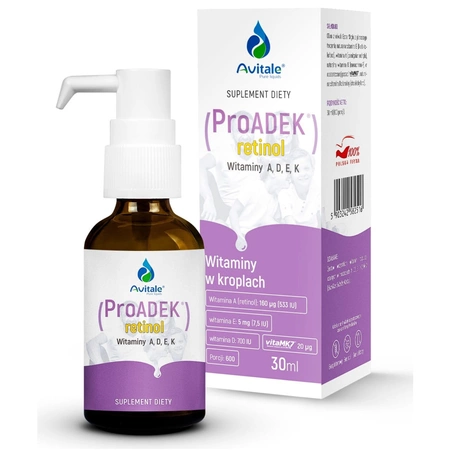 Witamina ProADEK Retinol Witaminy ADEK w Kroplach 30 ml Avitale Aliness