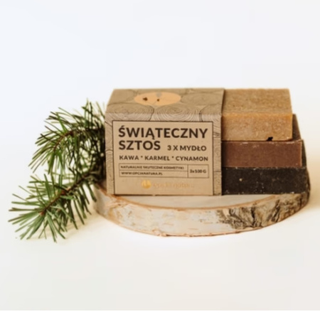 Mydła świąteczny sztos - Zestaw: 3pak mydeł Karmel, Cynamon, Kawa
