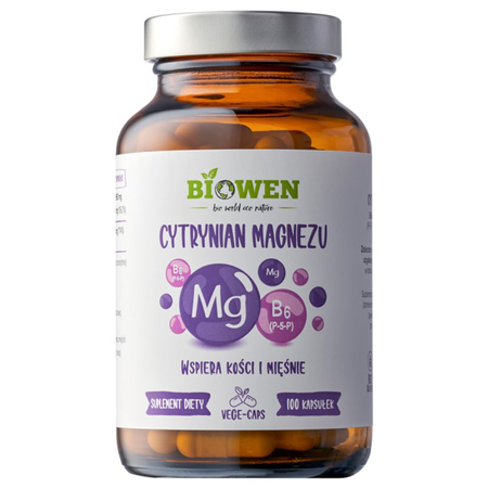 Cytrynian Magnezu z witaminą B6 (P-5-P) 100 kapsułek Biowen