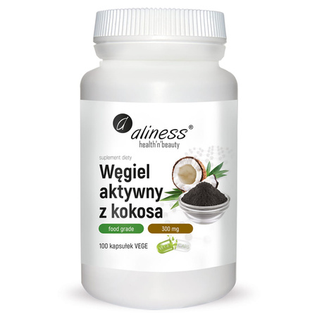 Węgiel aktywny z kokosa 300 mg (100 kaps) Aliness