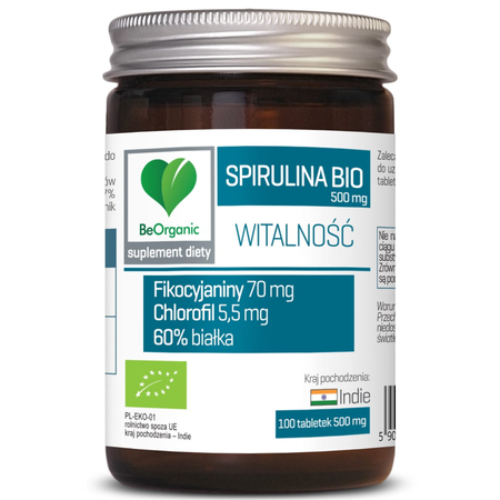 Spirulina Alga 500 mg 100 tabletek Trawienie Detoks BeOrganic Aliness