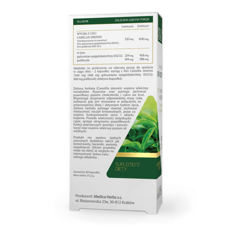 Medica Herbs Zielona Herbata 520 mg - 60 kapsułek