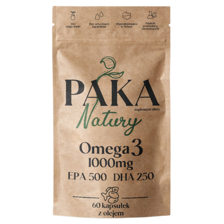 Omega-3 1000 mg EPA 500 mg i DHA 250 mg + Witamina E (60 kaps) Paka Natury