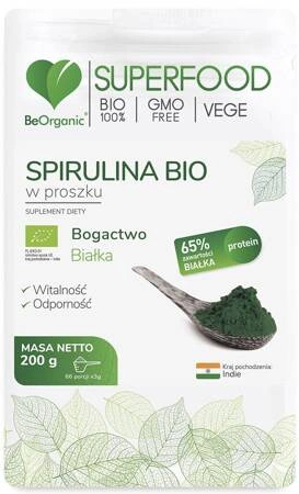 Spirulina BIO w proszku 200g Alga Odporność Detox BeOrganic Aliness