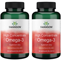 [Zestaw] 2x Swanson High Concentrate Omega-3 Olej rybi 120 kapsułek