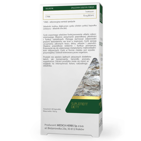 Cynk Chelatowany (Diglicynian cynku) 15 mg (60 kaps) Medica Herbs