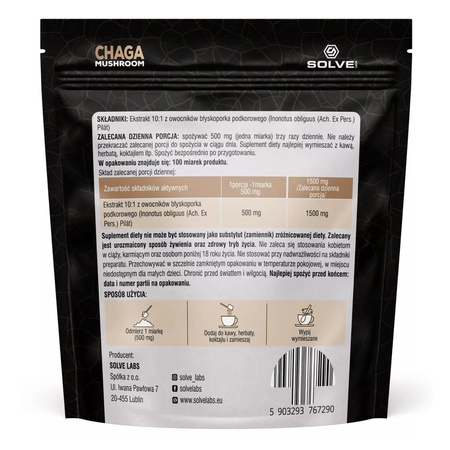 Chaga (Błyskoporek podkorowy) Ekstrakt 10:1 (50 g) Mushroom Powder Solve Labs