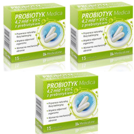 [Zestaw] 3x Aliness Probiotyk Medica 4,2 mld + Prebiotyk i Witamina C - 15 kapsułek