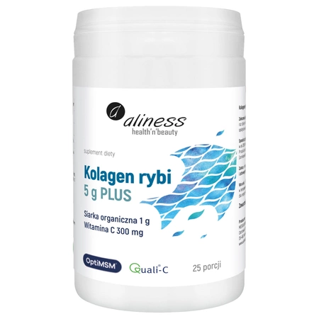 Kolagen rybi 5 g w proszku Siarka Organiczna MSM Witamina C (25 porcji) Aliness