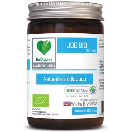 Jod Naturalny BIO 150 mcg 100 tabletek Tarczyca BeOrganic Aliness 