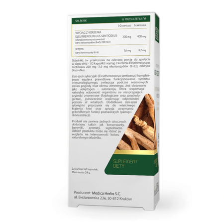 Medica Herbs Żeń-Szeń Syberyjski (Eleuthero) 400 mg - 60 kapsułek