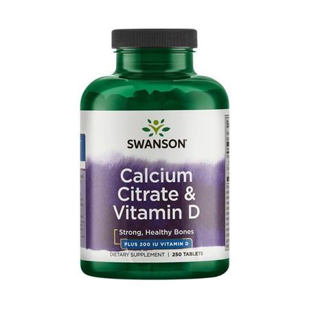 Swanson Cytrynian Wapnia + Witamina D3 (Cholekalcyferol) - 250 tabletek
