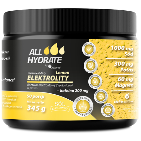 Elektrolity Lemon ALLHydrate + Kofeina 200 mg 50 porcji w proszku Aliness