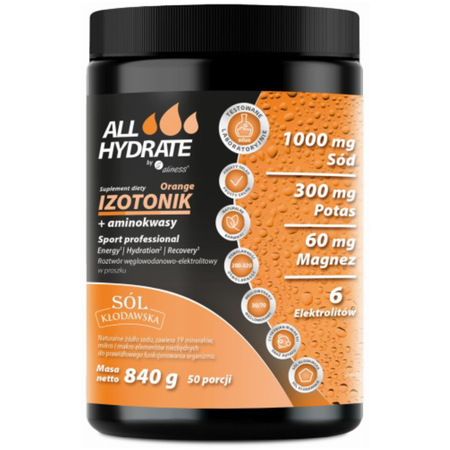 Aliness AllHydrate Izotonik + Aminokwasy 50 porcji w proszku 840g Magnez Potas