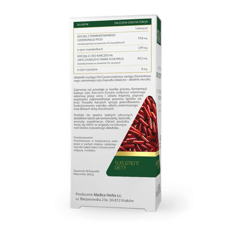 Fermentowany Czerwony Ryż + Karczoch 260 mg (80 kaps) Medica Herbs