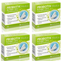 [Zestaw] 4x Aliness Probiotyk Medica 4,2 mld + Prebiotyk i Witamina C - 15 kapsułek