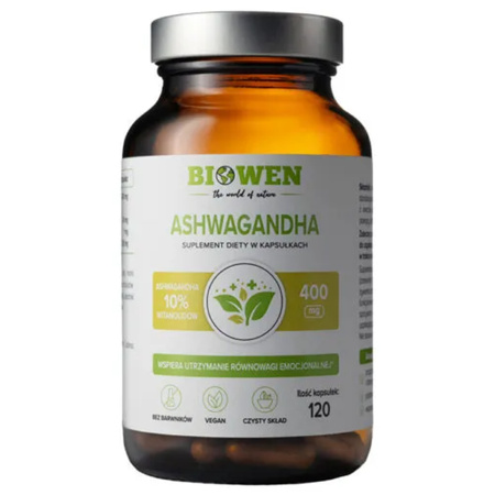 Ashwagandha 400 mg 10% witanolidów Biowen Na Stres - 120 kapsułek
