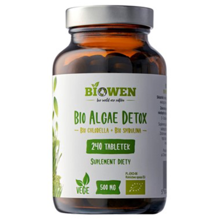 Algae Detox BIO 500 mg Biowen Algi Chlorella i Spirulina -  240 tabletek