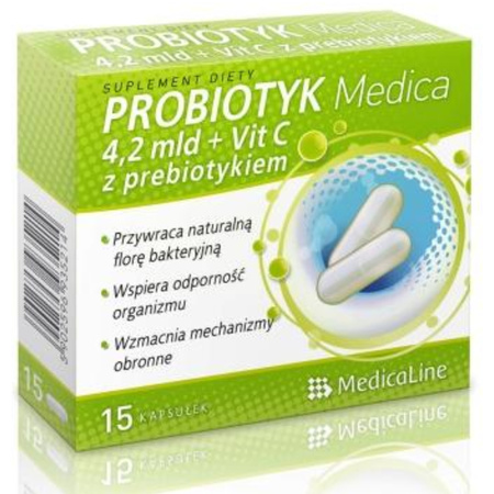 Aliness Probiotyk Medica 4,2 mld + Prebiotyk i Witamina C - 15 kapsułek