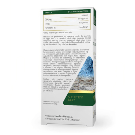 Magnez Cynk Witamina B6 (60 kapsułek) Medica Herbs