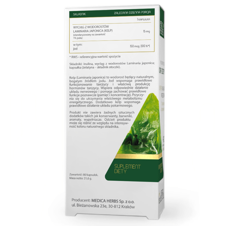 Naturalny JOD Kelp 15 mg 80 kapsułek Medica Herbs